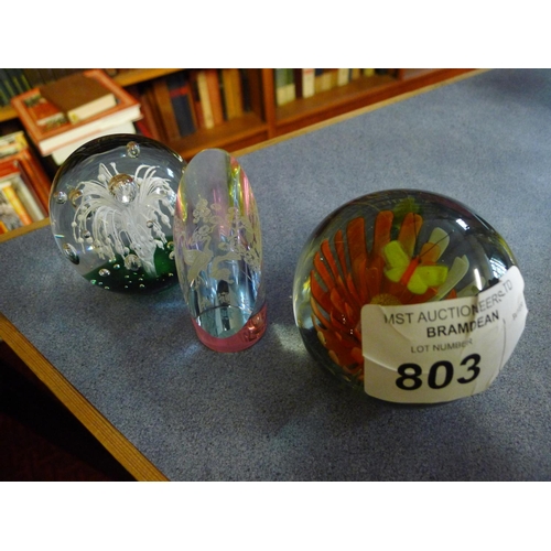 803 - 3 decorative glass paperweights