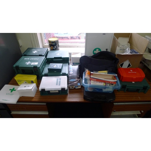 846 - A quantity of miscellaneous first aid boxes and and medical supplies etc