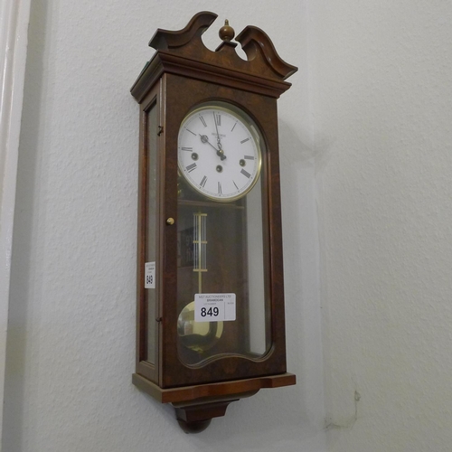 849 - Reproduction mahogany cased wall clock