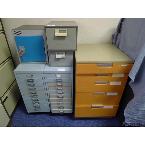 854 - Two floor standing index cabinets, two single drawer index cabinets and a personnel Locker