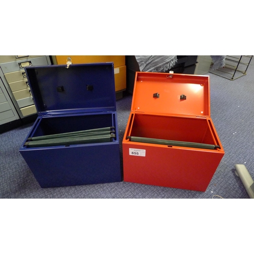 855 - Two portable metal filing boxes