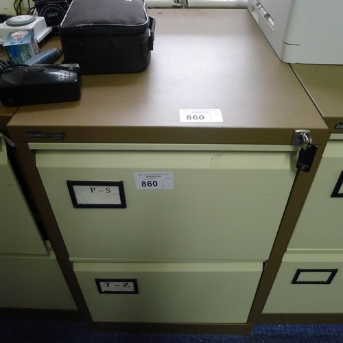 860 - A 2 drawer metal filing cabinet