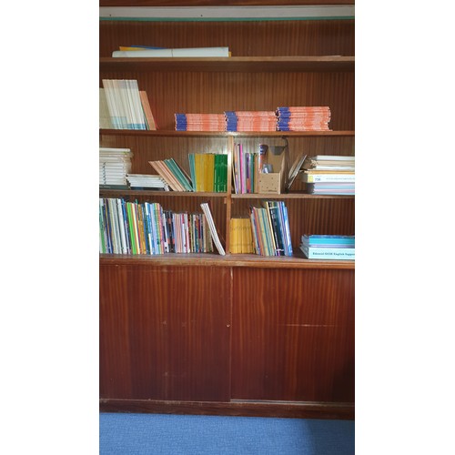 756 - Two open fronted bookcases, 2 office tables, a 2 drawer pedestal and a quantity of miscellaneous tex... 