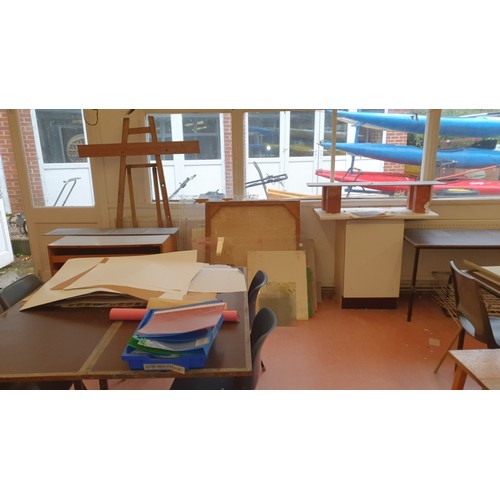 220 - The contents of the main art classroom to include tables, chairs, stools, storage units, drying rack... 