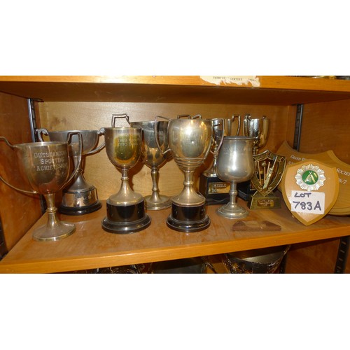 783A - A quantity of miscellaneous silver-plated and other trophy cups - Contents of 1 shelf