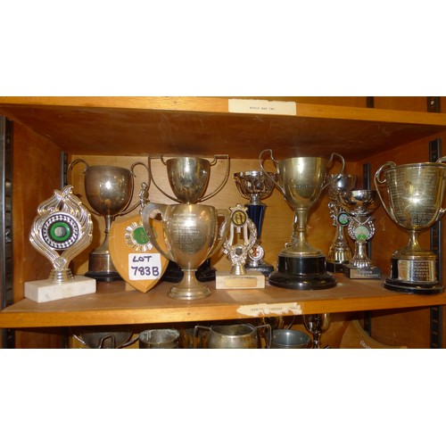 783B - A quantity of miscellaneous silver-plated and other trophy cups - Contents of 1 shelf