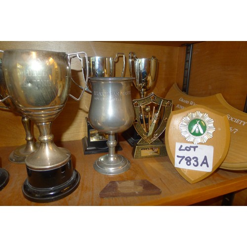 783A - A quantity of miscellaneous silver-plated and other trophy cups - Contents of 1 shelf