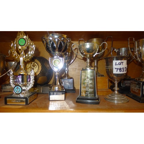 783D - A quantity of miscellaneous silver-plated and other trophy cups - Contents of 1 shelf