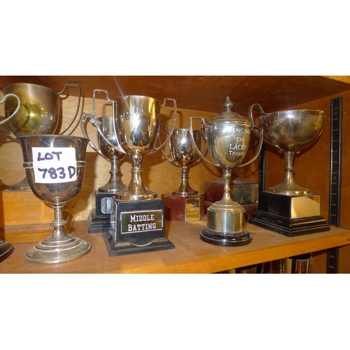 783D - A quantity of miscellaneous silver-plated and other trophy cups - Contents of 1 shelf