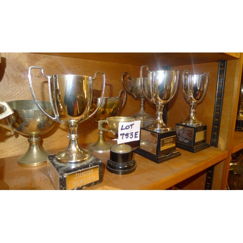 783E - A quantity of miscellaneous silver-plated and other trophy cups - Contents of 1 shelf