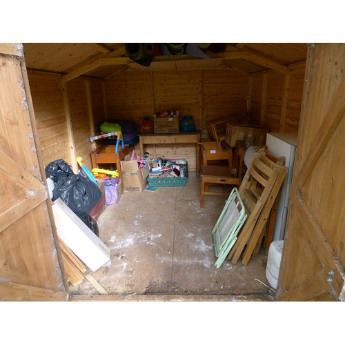 184 - 1 wooden apex roof shed approx 310cm long x 246cm wide(10ft x 8ft) with double doors on front contai... 