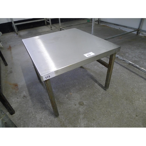 115 - 1 small stainless steel table approx 58cm x 63cm x 45cm high