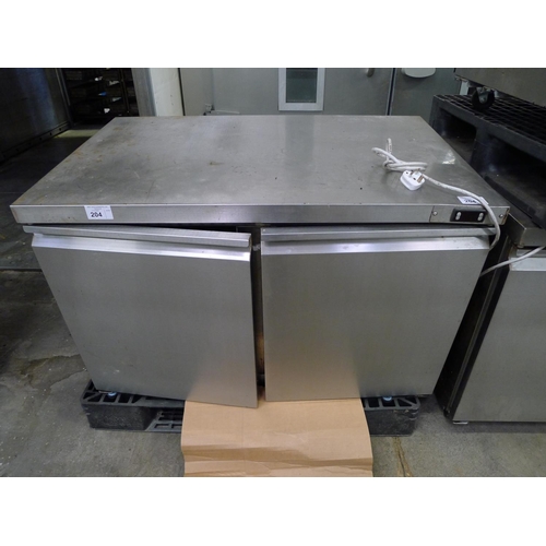 204 - 1 stainless steel two door counter fridge 240v type TUC-48R (no make visible) approx 120cm w x 75cm ... 