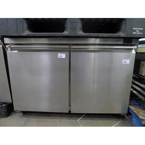 206 - 1 stainless steel two door counter fridge 240v type TUC-48R (no make visible) approx 120cm w x 75cm ... 