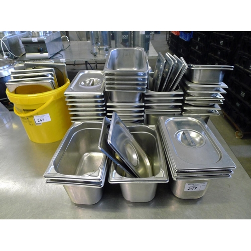 247 - A quantity of approx 38 x various size stainless steel gastronorms with a quantity of approx 18 vari... 