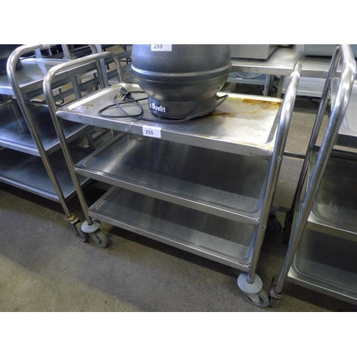 255 - 1 stainless steel three tier catering trolley