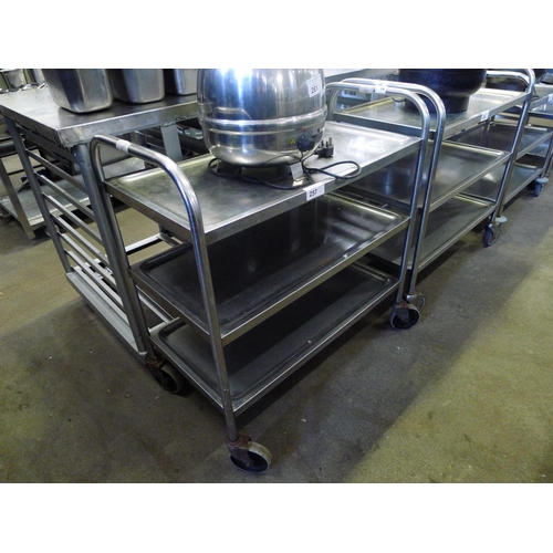 257 - 1 stainless steel three tier catering trolley