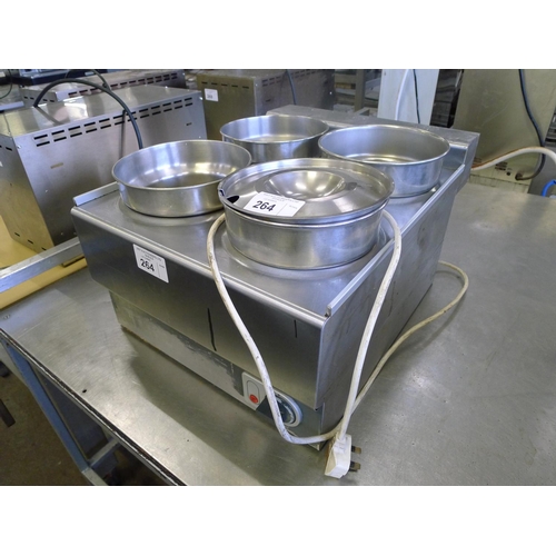 264 - 1 Lincat electric table top four pot bain marie 240v supplied with 4 stainless steel pots but only 1... 