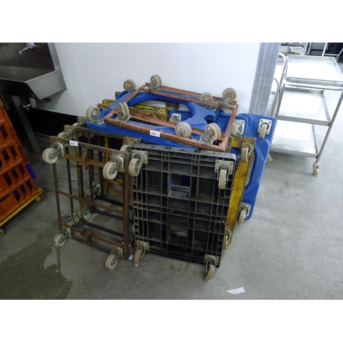 293 - 14 various wheeled skates suitable for stacking bread trays etc (no trays are included)