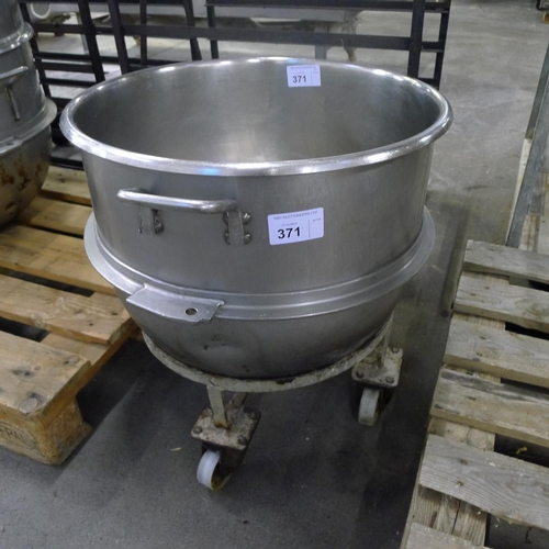 371 - 1 stainless steel mixer bowl with a wheeled stand diameter approx 55cm / 80 quart