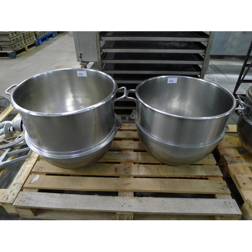 374 - 2 stainless steel mixer bowls both diameter approx 55cm / 80 quart