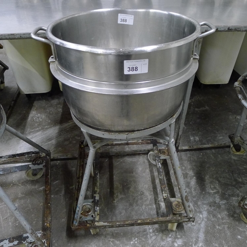 388 - 1 stainless steel mixer bowl with a wheeled stand diameter approx 50cm / 60 quart