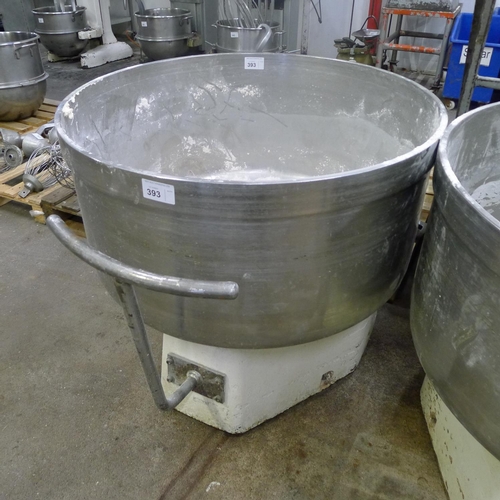 393 - 1 interchangeable wheeled 200kg stainless steel mixing bowl. Please see Lot 350 & Lot 351 for the tw... 