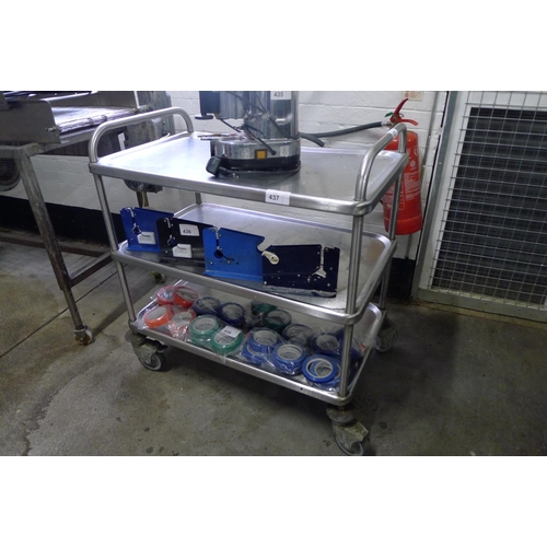 437 - 1 stainless steel three tier catering trolley