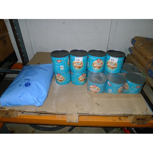 476 - 1 pallet containing ingredients comprising 12 large cans of baked beans (6 are Best Before Oct 2021 ... 