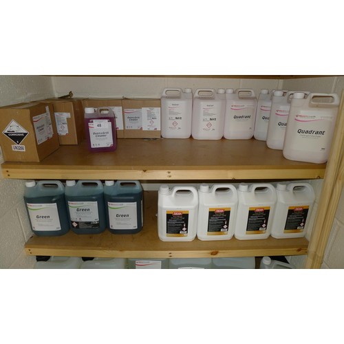 48 - The remaining contents of the cleaning products storage cupboard including 6 x 2 litre Zap 1 hard su... 