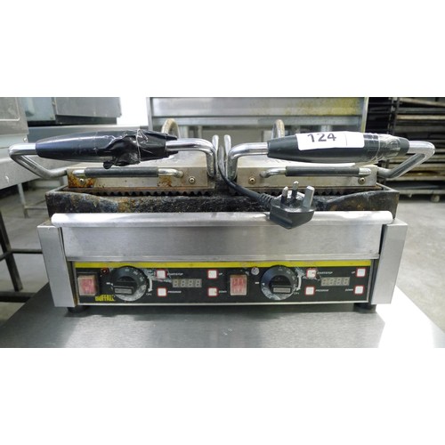 124 - A double contact grill by Buffalo type L554-B, 240v. Please note that the left hand side handle is b... 