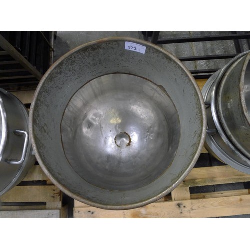 373 - 2 stainless steel mixer bowls both with top extension rings both diameter approx 50cm / 60 quart