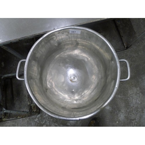 387 - 1 stainless steel mixer bowl with a wheeled stand diameter approx 50cm / 60 quart