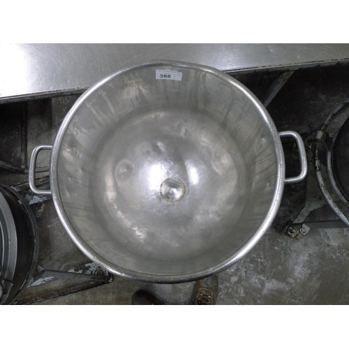 388 - 1 stainless steel mixer bowl with a wheeled stand diameter approx 50cm / 60 quart