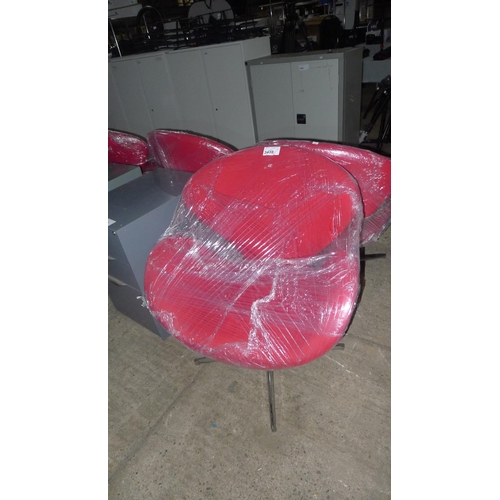 3438 - 1 red upholstered designer style chair - This chair is fixed and will not swivel