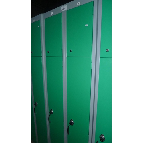 3457 - 1 green 2 door personnel locker with 3 compartments in each side (keys in auction office) lift handl... 