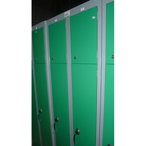 3458 - 1 green 2 door personnel locker with 3 compartments in each side (keys in auction office) lift handl... 