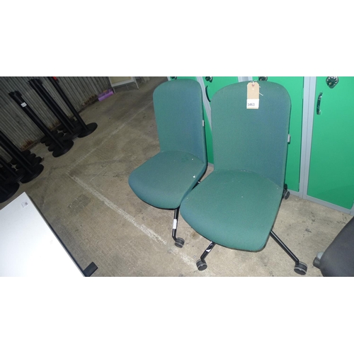 3463 - 2 used armless desk / meeting room chairs by Gresham (green upholstered) - please note that these ch... 