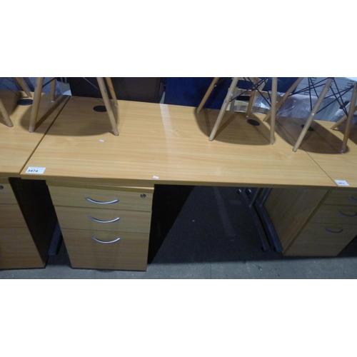 3474 - 1 wood effect office table approx 140cm x 80cm with 1 wood effect under worktop pedestal