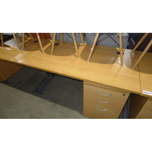 3475 - 1 wood effect office table approx 140cm x 80cm with 1 wood effect under worktop pedestal