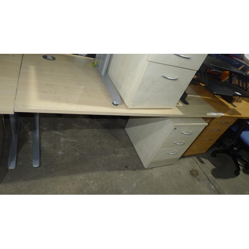 3482 - 1 light wood effect office table approx 160cm x 80cm and 1 under worktop pedestal