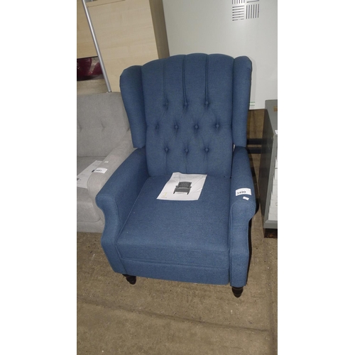 3490 - 1 Albertine blue upholstered manual recliner button back arm chair RRP £234