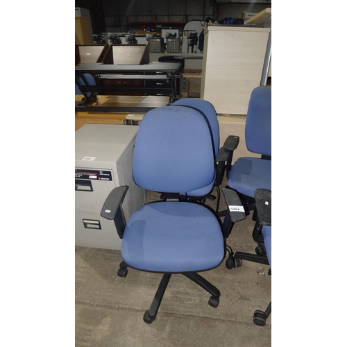 3494 - 2 light blue upholstered office swivel chairs