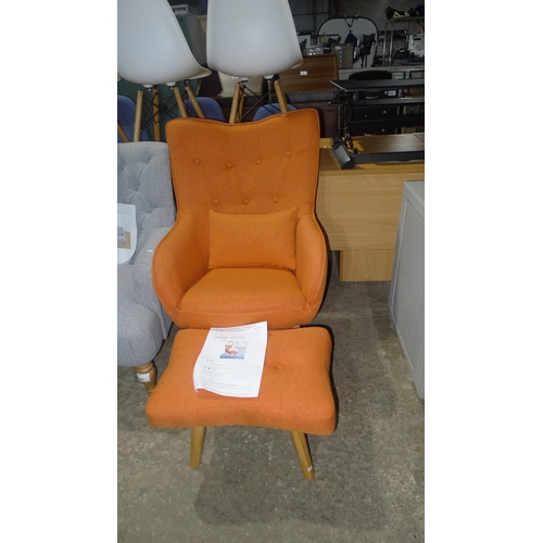 3496 - 1 Georgia orange upholstered wingback chair with matching footstool RRP £179