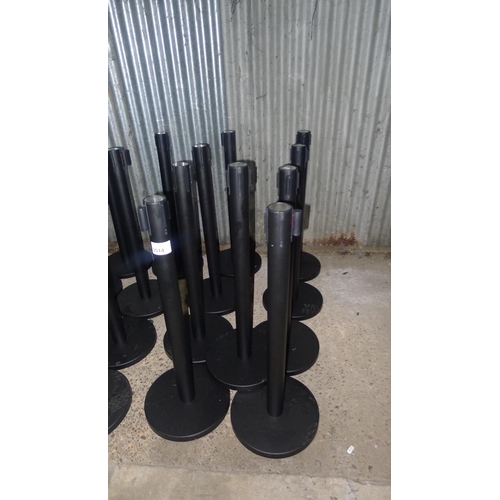 3514 - 9 black retractable queuing posts with red belts (2m)