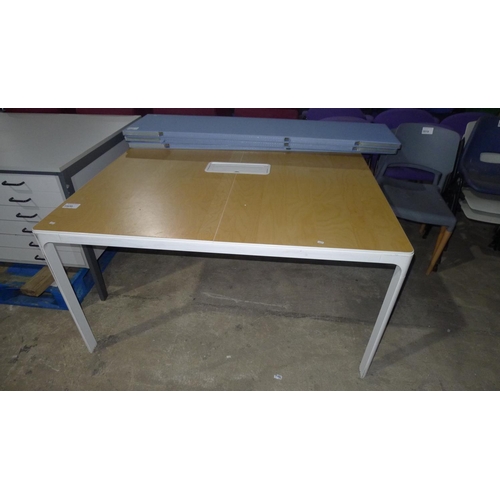 3520 - An Ikea Bekant square conference / meeting room table in light oak / white overall size approx 140cm... 