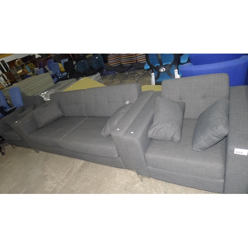 3524 - A dark grey upholstered three piece suite / reception suite comprising of 1 sofa approx 201cm wide, ... 