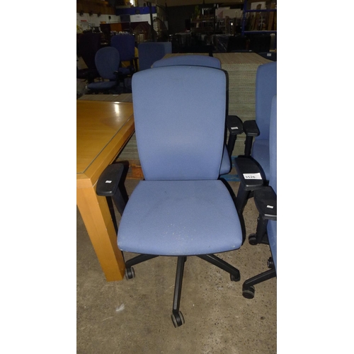 3526 - 2 light blue upholstered office swivel chairs