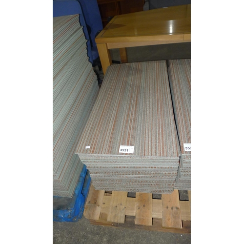 3531 - A quantity of approx 50 beige and orange pattern carpet tiles by Shaw each tile approx 46cm x 91cm