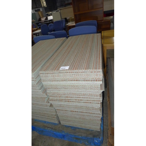 3532 - A quantity of approx 100 beige and orange pattern carpet tiles by Shaw each tile approx 46cm x 91cm